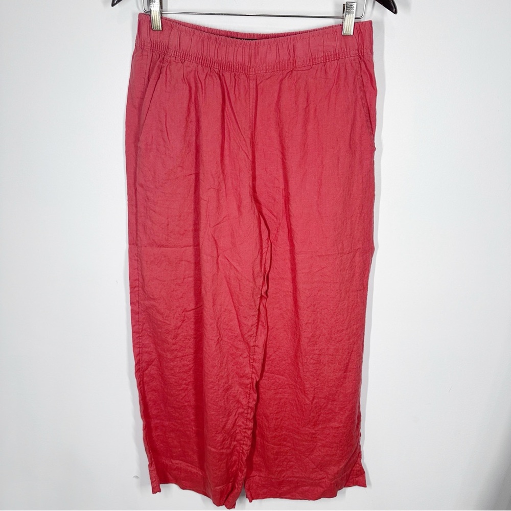 Tahari Orange 100% Linen Pants Size Medium Wide Leg Ankle Lagenlook J4